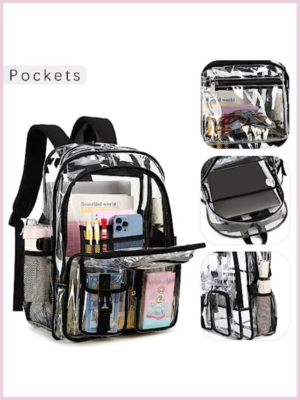 Clear Backpack PVC Heavy Duty Waterproof Transparent School Bookbag Large